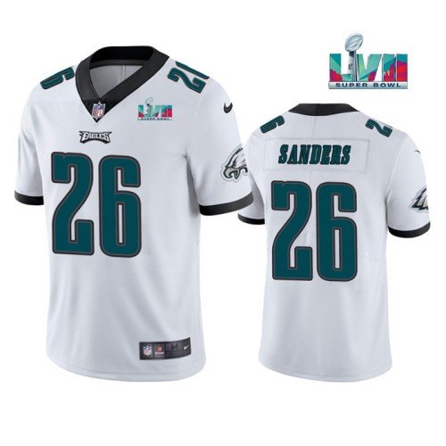 Men's Philadelphia Eagles #26 Miles Sanders White Super Bowl LVII Patch Vapor Untouchable Limited Stitched Jersey